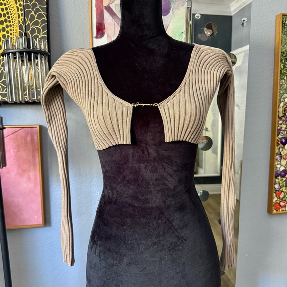 Jacquemus Tan Cropped Ribbed Cardigan - Picture 6 of 7